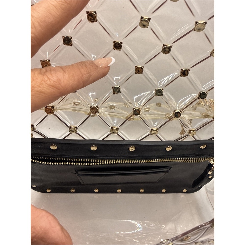 Clear Quilted Rockstud Shoulder Bag Gold Chain Strap PVC Transparent Black Pouch - Picture 7 of 9